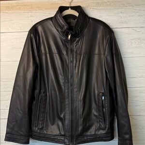 Men's Black Faux Leather Jacket by DKNY